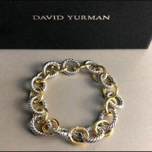 David Yurman Oval Link Chain Bracelet in Sterling Silver with 18K Gold 19 cm